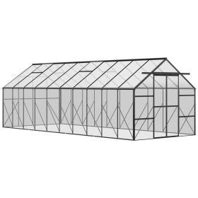 20' x 8' Aluminum Greenhouse Polycarbonate Walk-in Garden Greenhouse with Adjustable Roof Vent, Rain Gutter & Sliding Door for Winter, Clear