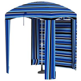 Cabana Style Beach Canopy with Ventilated Windows & Striped Azure Ruffles