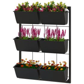 Wall Planter with 6 Pots, 3-Tier Design, Black, Ideal for Flowers and Vegetables, Enhances Garden Space