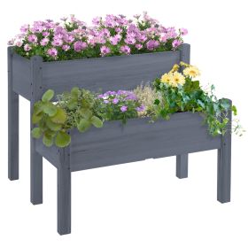 Raised Garden Bed 2-Tier Wooden Planter Box for Vegetables Herbs Flowers Gray
