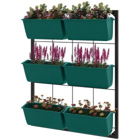 3-Tier Wall Planter Green with 6 Pots Hanging Planter Holder with Drainage for Flowers Vegetables