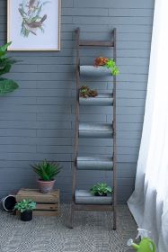 Farmhouse Foldable Reed Galvanized and Wood Ladder Planter 14.2" x 7.5" x 70.9"