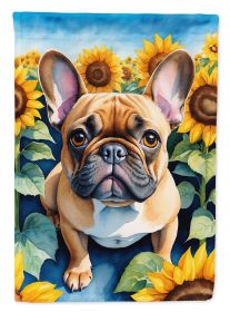 French Bulldog in Sunflowers House Flag Large Porch Sleeve Pole Decorative Outside Yard Banner Artwork Wall Hanging, Polyester, House Size, Multi