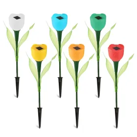 6 Pcs Solar Garden Tulip Flower Light Outdoor Solar Pathway Light IP54 Water-resistant Landscape Lights (Option: Multicolor)