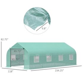 Outdoor Walk-in Greenhouse, Tunnel Green House With Roll-up Windows, Zippered Door, PE Cover, Heavy Duty Steel Frame, Green (Option: Green)