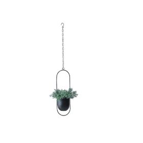 Metal Flower Pot Hanging Plant Holder Indoor Outdoor Home Decoration (Color: BLACK, Shape: Oval)