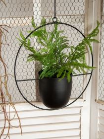 Metal Flower Pot Hanging Plant Holder Indoor Outdoor Home Decoration (Color: BLACK, Shape: Round)