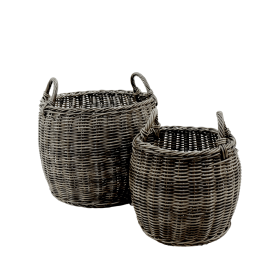 2-Pack Stackable Hand Woven Wicker Storage and Laundry Basket with Handles (Color: as Pic)