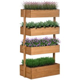 Outsunny Vertical Garden Planter, Wooden 4 Tier Planter Box, Self-Draining with Non-Woven Fabric for Outdoor Flowers, Vegetables and Herbs, Orang (Color: as Pic)