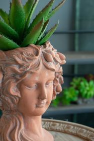 8x9x11.5" Brown Head Bust Planter, Greek Style Cement Head Planter - Indoor Outdoor Home Garden Decor (Color: as Pic)