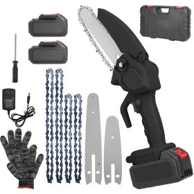 Electric Mini Chainsaw Portable Handheld Cordless Small Chain Saw Battery Powered (Color: BLACK)