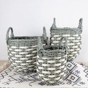 3-Pack Stackable Hand Woven Wicker Storage and Laundry Basket with Handles (Color: as Pic)