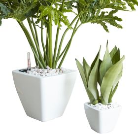 2-Pack Smart Self-watering Planter Pot for Indoor and Outdoor - White - Square Cone (Color: as Pic)
