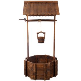 Rustic Wooden Wishing Well Planter Outdoor Home Décor for Patio, Garden, Yard w/Hanging Bucket (Color: as Pic)