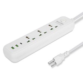 Power Strip with 5.9FT Extension Cord 3 AC Outlets and 4 USB A Ports 2 USB C Port 2500W Wall Mount Outlet Extender for Home Office Dorm Travel (Color: White, size: 6-port)