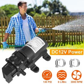 12V Water Pump with 2 Hose Clamps 130PSI Self Priming Sprayer Pump 70W Electric Diaphragm Water Pump 6L/Min for RV Camper Marine Boat (amount: 1 pcs)