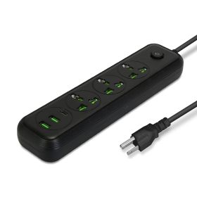 Power Strip with 5.9FT Extension Cord 3 AC Outlets and 4 USB A Ports 2 USB C Port 2500W Wall Mount Outlet Extender for Home Office Dorm Travel (Color: BLACK, size: 6-port)