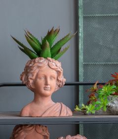 9x5.5x9.5" Brown Head Bust Planter, Greek Style Cement Head Planter - Indoor Outdoor Home Garden Decor (Color: as Pic)